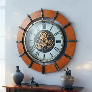 AUSTRIA LINE WALL CLOCK ROUND 26 INCH "GRAZ" BROWN-WHITE AUSTRIA LINE WALL CLOCK ROUND 26 INCH "GRAZ" BROWN-WHITE