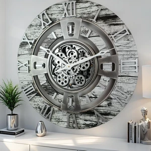 ENGLAND LINE WALL CLOCK ROUND 24 INCH GREY & WHITE ENGLAND LINE WALL CLOCK ROUND 24 INCH GREY & WHITE