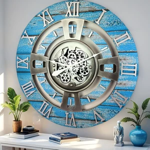 ENGLAND LINE WALL CLOCK ROUND 24 INCH OCEAN BLUE ENGLAND LINE WALL CLOCK ROUND 24 INCH OCEAN BLUE