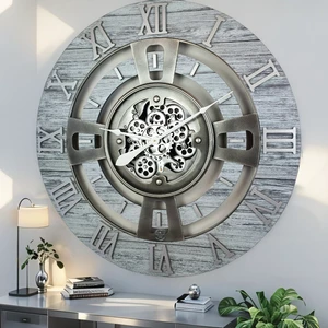 ENGLAND LINE WALL CLOCK ROUND 24 INCH SILVER GREY ENGLAND LINE WALL CLOCK ROUND 24 INCH SILVER GREY