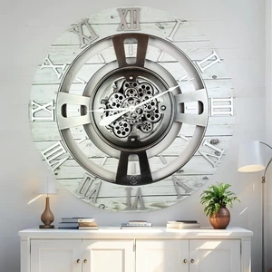 ENGLAND LINE WALL CLOCK ROUND 36 INCH WHITE FARMHOUSE ENGLAND LINE WALL CLOCK ROUND 36 INCH WHITE FARMHOUSE