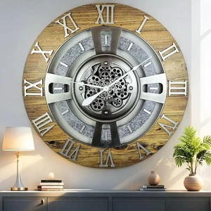 ENGLAND LINE WALL CLOCK ROUND 36 INCH WOOD & STONE ENGLAND LINE WALL CLOCK ROUND 36 INCH WOOD & STONE