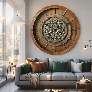 FRANCE LINE WALL CLOCK ROUND 32 INCH VINTAGE BROWN FRANCE LINE WALL CLOCK ROUND 32 INCH VINTAGE BROWN