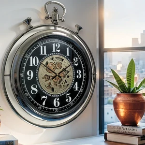 MONACO LINE WALL CLOCK ROUND 24 INCH "MONACO-VILLE" SILVER-BLACK MONACO LINE WALL CLOCK ROUND 24 INCH "MONACO-VILLE" SILVER-BLACK
