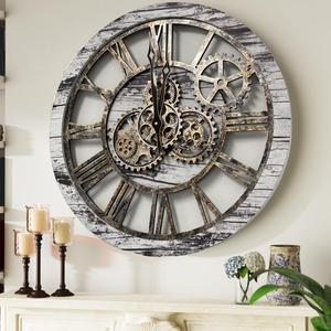 The Gears Clock 24'' Inch Real Moving Gear Wall Clock Vintage Industrial Oversized Rustic Farmhouse Grey/White