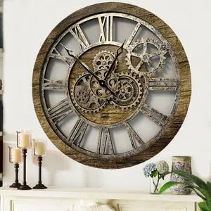 The Gears Clock 24'' Inch Real Moving Gear Wall Clock Vintage Industrial Oversized Rustic Farmhouse Gold