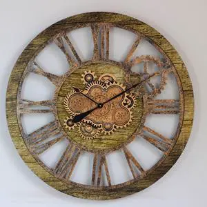 The Gears Clock 36'' Inch Real Moving Gear Wall Clock Vintage Industrial Oversized Rustic Farmhouse Gold Antique