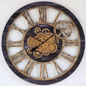 The Gears Clock 36'' Inch Real Moving Gear Wall Clock Vintage Industrial Oversized Rustic Farmhouse Vintage Black