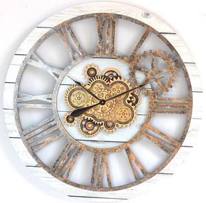 The Gears Clock 36'' Inch Real Moving Gear Wall Clock Vintage Industrial Oversized Rustic Farmhouse White Farmhouse