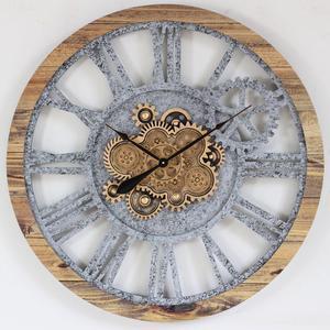 The Gears Clock 36'' Inch Real Moving Gear Wall Clock Vintage Industrial Oversized Rustic Farmhouse Wood & Stone