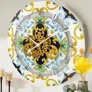 The Gears Clock 24 inches Round Italy Collection Wall Clock with Moving Gears Atrani