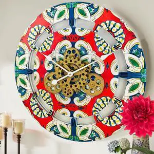 The Gears Clock 24 inches Round Italy Collection Wall Clock with Moving Gears Furore