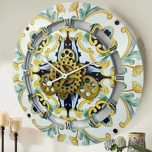 The Gears Clock 24 inches Round Italy Collection Wall Clock with Moving Gears Praiano