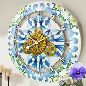 The Gears Clock 24 inches Round Italy Collection Wall Clock with Moving Gears Ravello