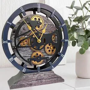The Gears Clock Desk Clock 10 Inches With Real Moving Gear Convertible Into Wall Clock Carbon Grey