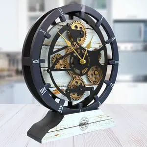 The Gears Clock Desk Clock 10 Inches With Real Moving Gear Convertible Into Wall Clock Desert Beige