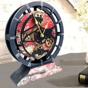 The Gears Clock Desk Clock 10 Inches With Real Moving Gear Convertible Into Wall Clock Red Lava