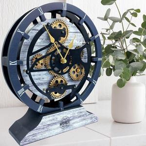 The Gears Clock Desk Clock 10 Inches With Real Moving Gear Convertible Into Wall Clock Silver Grey