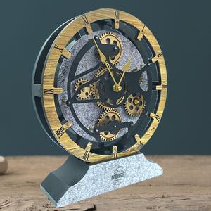 The Gears Clock Desk Clock 10 Inches With Real Moving Gear Convertible Into Wall Clock Wood & Stone