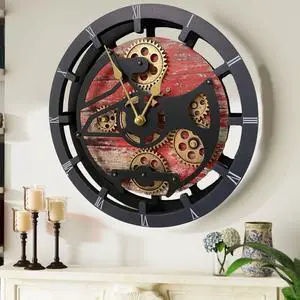 The Gears Clock 16 inches Wall Clock With Real Moving Gears convertible into a big Mantel Clock Red Lava