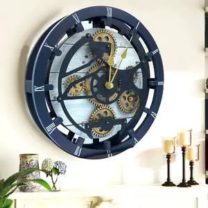 The Gears Clock 16 inches Wall Clock With Real Moving Gears convertible into a big Mantel Clock White Farmhouse