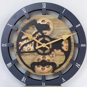 The Gears Clock 16 inches Wall Clock With Real Moving Gears convertible into a big Mantel Clock Gold Antique