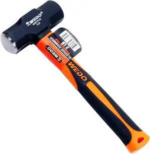 WEDO Sledge Hammer with Fiberglass Handle, 4lb Drilling Hammer, Club Hammer, Crack Hammer, High Carbon Steel Hammer, Length 15", Shock Resistant, Non-Slip Handle