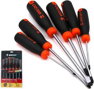 WEDO 6Pcs Screwdriver Set, Magnetic Screwdriver with 3 Flat& 3 Philips Head Tips, PH0*75mm, PH1*125mm, PH2*100mm, 3 * 75mm, 5 * 125mm, 6 * 150mm, Heavy Duty S2 Steel Made