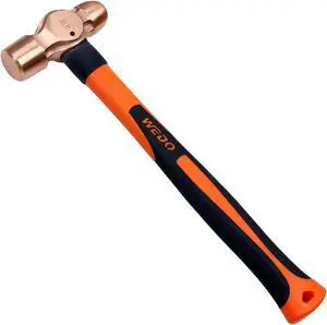 WEDO Copper Ball Peen Hammer 24 oz(1-1/2lb), Ball Pein Hammer with Fiberglass Handle, Length 325mm(13"), Die-Forged, Corrosion Resistant, DIN Standard