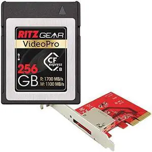 Ritz Gear Video Pro CFExpress Card 256GB Type B (1700/1100 R/W) with PCIe 3.0 X4 Host Adapter