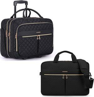 BAGSMART Rolling Briefcase Bundle with Laptop Bag for Women 17.3 Inch, 2PCS Computer Bag with Wheels Set