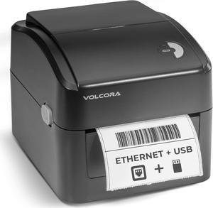 Volcora Thermal Label Printer with Ethernet/USB - Desktop 4x6 Shipping Label Printer, Compatible with Windows, Linux, Mac - Ideal for Small Business, Inkless Printer for Shipping Packages (Black)