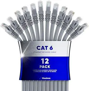 Maximm Cat 6 Ethernet Cable 40 Ft, (12-Pack) Cat6 Cable, LAN Cable, Internet Cable, Patch Cable and Network Cable - UTP (Gray) 40 Feet ethernet Cord