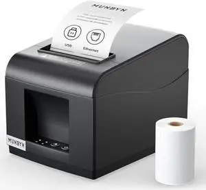 MUNBYN Receipt Printer P072, USB Receipt Printers Support Cash Drawer&80mm Receipt Paper, Thermal Receipt Printer for Small Business, POS Printer Compatible with for Windows/Android/Mac/Linux(Black)