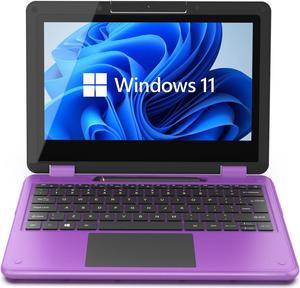AWOW Purple Touchscreen 2 in 1 Laptop with Stylus 116 FHD Purple Intel 4 Core Celeron N4120 Processor 6GB RAM 256GB M2 SSD Storage Kids Gift Convertible Laptop
