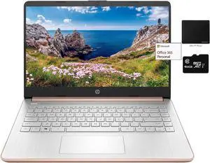 HP 14in Thin Light Laptop, Intel 2-Core N4020, 8GB RAM, 128GB Storage(64GB eMMC+ Micro SD),1Yr Office, Win 10 Bundle with GaPi Mousepad (Rose Gold)