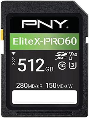 PNY 512GB EliteX-PRO60 UHS-II SDXC Memory Card - 280MB/s Read, U3, V60, 4K UHD, Full HD, UHS-II for Professional Photographers & Content Creators, DSLR & Mirrorless Cameras &Advanced Video Cameras