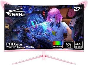FYHXele FY27FHP Pink Monitor 27 Inch Curved Gaming 165Hz - Support 144Hz 1800R 1ms 1920x1080P VA Screen, Built-in Speakers, AMD Free-Sync, HDMI, DP, USB, AUX, Tilt Adjustable