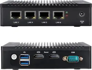 VNOPN Micro Firewall Appliance N3700 Quad Core, 2.5GbE Intel 4 Ports Dual HD, Fanless Mini PC 8GB DDR3 128GB mSATA SSD, Network Router Box, RS232 COM, Support AES NI Windows 10
