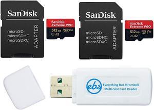 SanDisk 512GB Extreme Pro MicroSD Memory Card 2 Pack Works with GoPro Hero 10 Black Action Camera U3 V30 4K A2 Class 10 SDSQXCZ512GGN6MA Bundle with 1 Everything But Stromboli Micro Card Reader