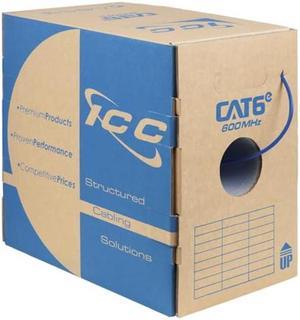 ICC Cat6e Plenum 1000ft - UTP 23AWG, 100% Solid Pure Copper, Unshielded CMP, Bulk Ethernet Cable, PoE++, 600MHz, Reelex Pull Box, UL Certified, RoHS and TAA Compliant, Blue