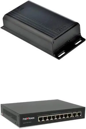 PoE Texas PoE+ to USB-C Splitter and PoE Texas 8 Port PoE Switch