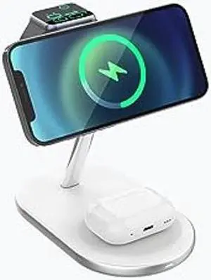 Ventev 3 in1 Wireless Desk Mount | 15W Mfi Certified, Magnetic Stand | Charge Your Phone, Watch and pods All at Once