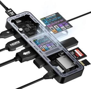 DOCKCASE Explorer Edition USB C Hub (10-in-1) with 4K@60Hz HDMI and DP, Gigabit Ethernet, 1 USB-C and 3 USB-A Ports, 100w PD Power Delivery, UHS-II TF/SD Card Slot for MacBook Air/Pro, XPS, and More