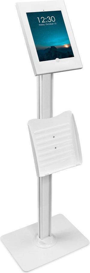 Mount-It! Anti-Theft Floor Stand Compatible with iPad, Contact-Less Kiosk with Universal Enclosure for iPads, Adjustable Locking Secure Tablet Mount for iPad Gen 7 to 10, iPad Pro, iPad Air, White