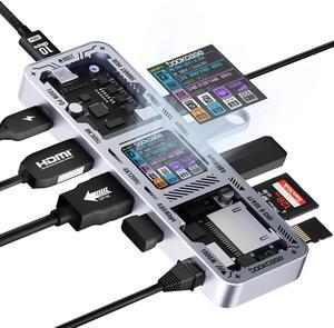 DOCKCASE Explorer Edition USB C Hub (10-in-1) with 4K@60Hz HDMI and DP, Gigabit Ethernet, 1 USB-C and 3 USB-A Ports, 100w PD Power Delivery, UHS-II TF/SD Card Slot for MacBook Air/Pro, XPS, and More