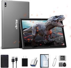 JIMTAB Latest Tablet Quad-Core 10.1 inch Android Tablet, 4GB+32GB ROM 512GB Expand, Include Type C Adapter, Keyboard, Dual Speaker, Dual Camera, WiFi, Bluetooth, Google Certificated Tablet (Gray)