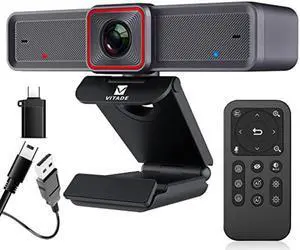 Vitade 4K Webcam with AI-Powered Framing,Remote Control Web Camera/10X Digital Zoom 30fps cam USB 3.0 HDR/Dual Noise Cancelling Microphones for PC Mac, Streaming, Video Call, Zoom, Skype, Black