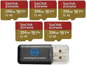 SanDisk Extreme V30 A2 5 Pack 256GB MicroSD Card for DJI Mavic Mini 2 Mavic Mini Mavic Air 2 Drone  C10 U3 A2 SDSQXA1256GGN6MN Bundle with 1 Everything But Stromboli Micro Memory Card Reader