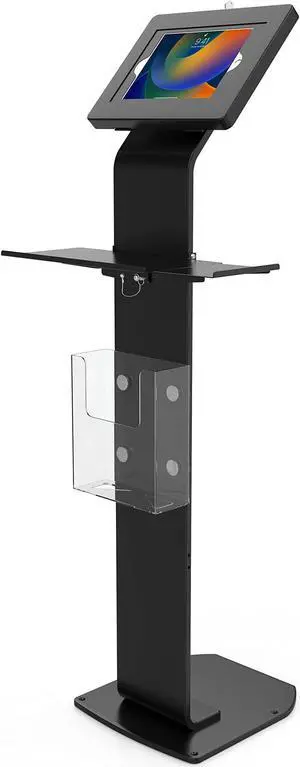 Anti-Theft Mobile Workstation Stand - CTA Locking Floor Stand Kiosk w/Secure Enclosure, Keyboard Tray & Storage - iPad 10.2" 7/8/9 Gen - 11" iPad Pro - Galaxy Tab A & More - Black - (PAD-PARAFK)